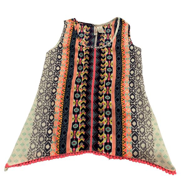 Japan Kids Girls size 8 Boho Striped Crochet trimed sleeveless blouse tank top - Picture 1 of 10